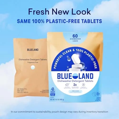 BLUELAND 100% Plastic-Free Dishwasher Detergent Tablets, 60 Count | EPA Safer Choice Certified thumbnail 9