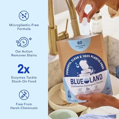 BLUELAND 100% Plastic-Free Dishwasher Detergent Tablets, 60 Count | EPA Safer Choice Certified thumbnail 2