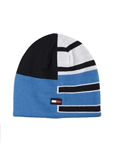 Tommy Hilfiger Boy's Patchwork Stripe Reversible Beanie, Mesmerizing Blue, 100% Acrylic thumbnail 1