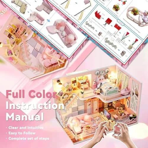 Flever Miniature Wooden House Kit | DIY Dollhouse with Furniture & Lights, 1:24 Scale, Blossom Stories thumbnail 6
