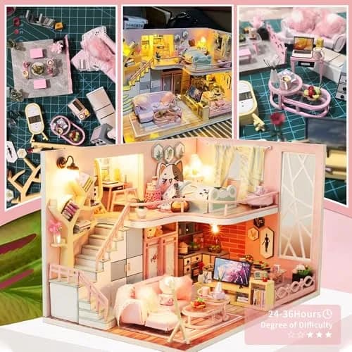 Flever Miniature Wooden House Kit | DIY Dollhouse with Furniture & Lights, 1:24 Scale, Blossom Stories thumbnail 7