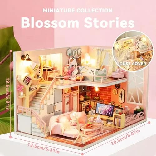 Flever Miniature Wooden House Kit | DIY Dollhouse with Furniture & Lights, 1:24 Scale, Blossom Stories thumbnail 2