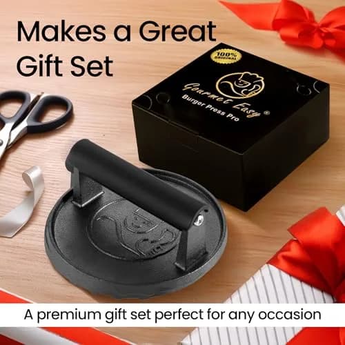 Gourmet Easy Cast Iron Smash Burger Press with Heat Resistant Handle 900g (2 lb) | Perfect Smash Burgers & Steaks thumbnail 7