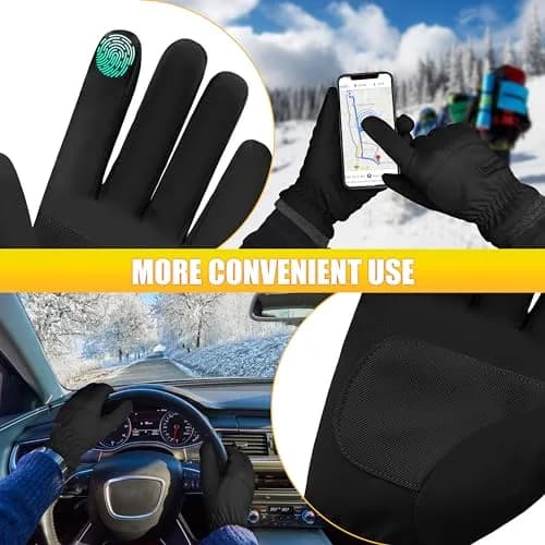 ihuan Winter Waterproof Ski Gloves for Men & Women, Warm Snow Cycling Cold Weather, Driving Biking Running (Medium, Black) thumbnail 5