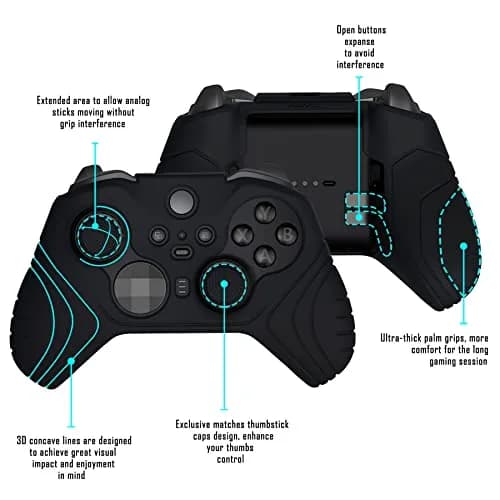 PlayVital Samurai Edition Anti Slip Silicone Case Cover for Xbox Elite Series 2 & Core Controllers with Thumb Grips - Black (1 pc) thumbnail 4