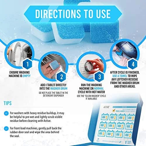 ACTIVE Washing Machine Cleaner Descaler Tablets | 48 Pack Value Size HE Front Loader & Top Load Washer thumbnail 4