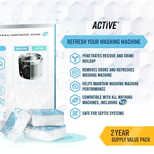 ACTIVE Washing Machine Cleaner Descaler Tablets | 48 Pack Value Size HE Front Loader & Top Load Washer thumbnail 2