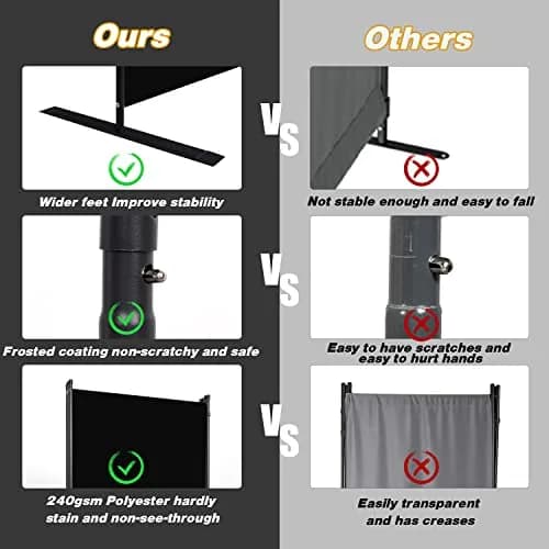 CHOSENM 8 Panel Room Divider 22"x71.3" (176" W x 71.3" H) | Black Folding Privacy Screen with Wider Feet thumbnail 3