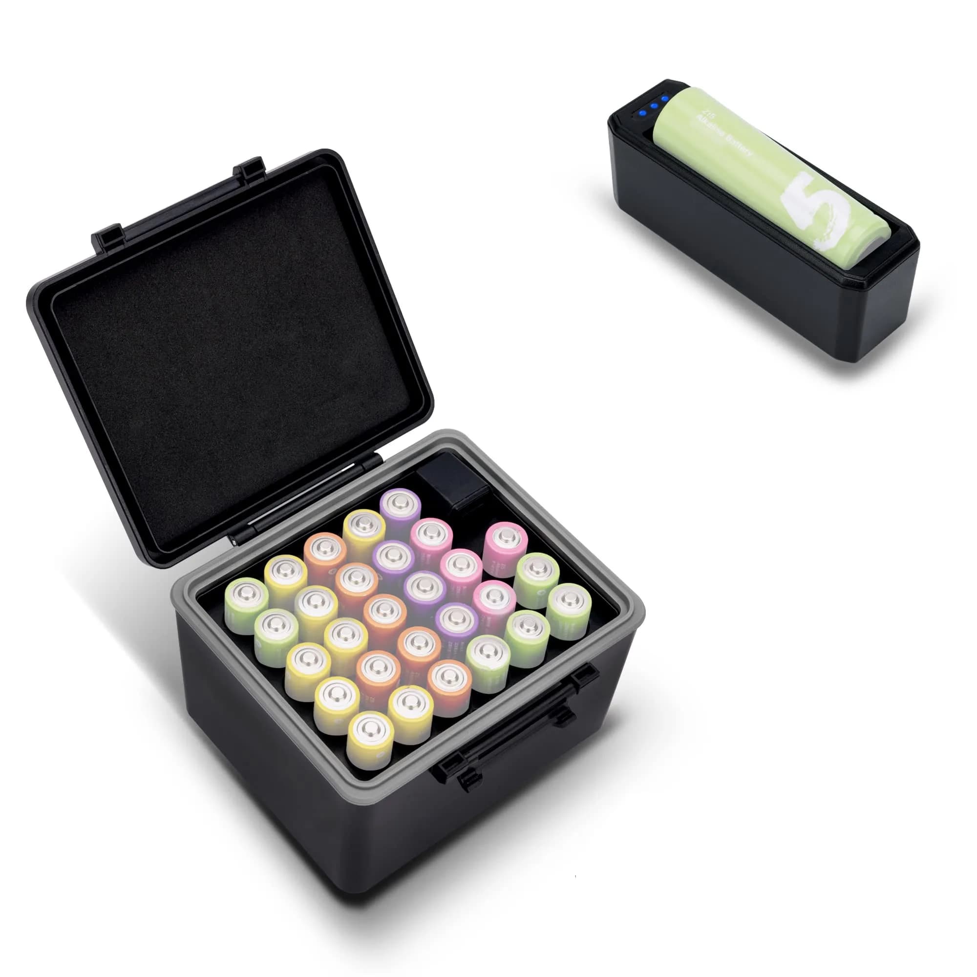 JJC 20 Slots 18650 Battery Storage Case Holder Container Box | Water-Resistant, Shockproof, Pressureproof — for 28x AA Battery