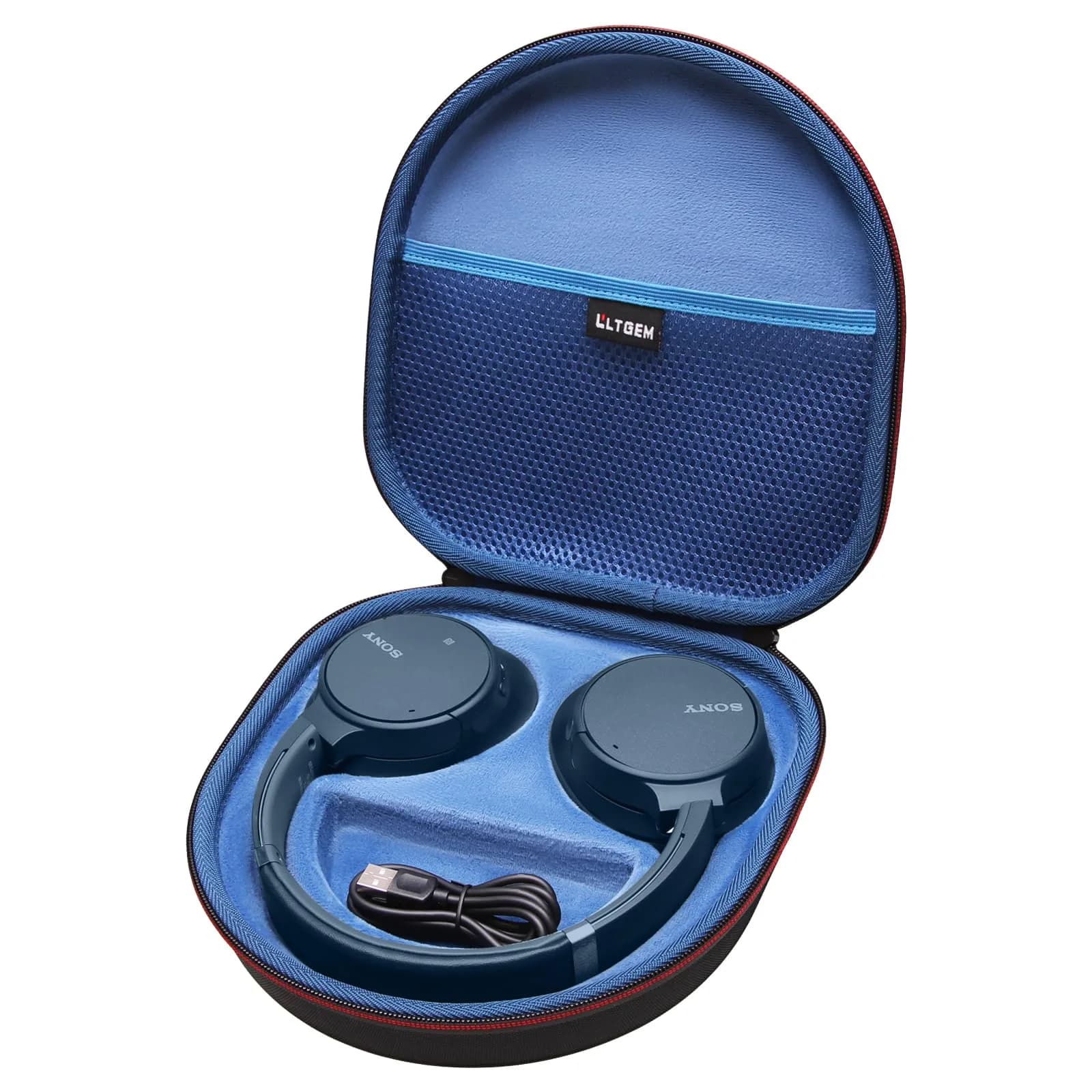 L LTGEM Case for Sony WH-CH720N/WH-CH520 Noise Canceling Wireless Headphones Blue | Hard Travel Cover — Black+Blue