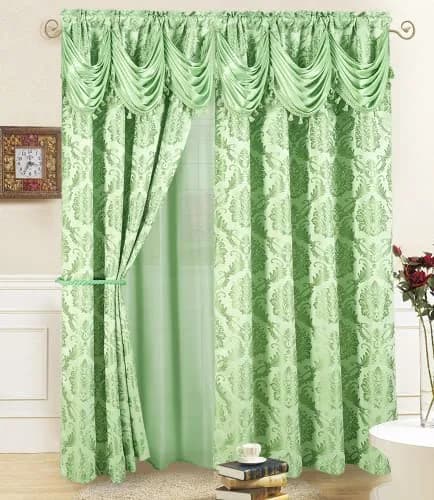 DreamField Linen Jacquard Window Curtains 274.32cm (108"W) x 213.36cm (84"L) Set | Elegant Damask Design with Valance & Tie-Backs thumbnail 1