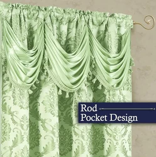 DreamField Linen Jacquard Window Curtains 274.32cm (108"W) x 213.36cm (84"L) Set | Elegant Damask Design with Valance & Tie-Backs thumbnail 5