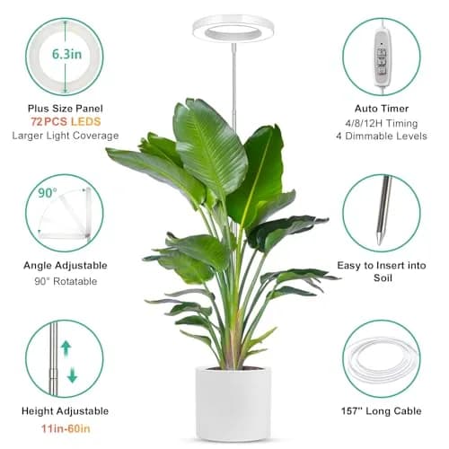 LORDEM Full Spectrum LED Grow Light, 72 LEDs, 4 Brightness Settings | Supports Indoor Plant Growth thumbnail 4