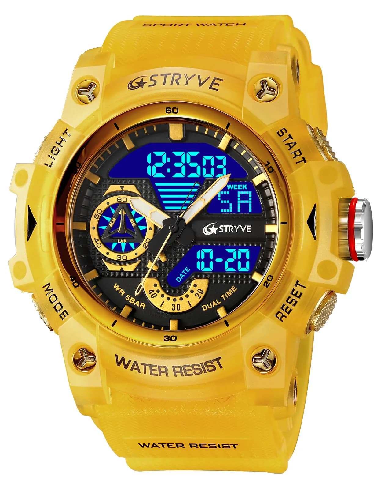 Gosasa Men's Large Face Outdoor Sports Watch 56mm (2.2in) | Dual Time Analog-Digital Display — 8043_Yellow