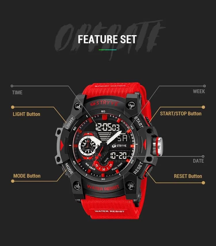 Gosasa Men's Multi-Function Military Sports Watch 50mm (1.96") | Dual Time Analog-Digital LED thumbnail 7