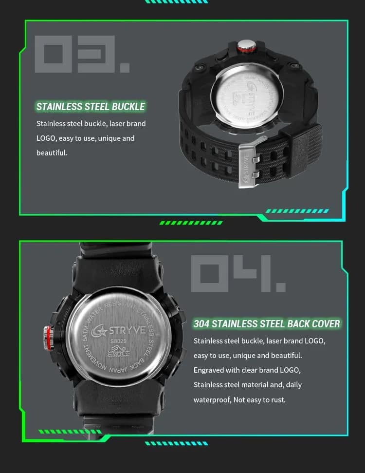 Gosasa Men's Multi-Function Military Sports Watch 50mm (1.96") | Dual Time Analog-Digital LED thumbnail 11