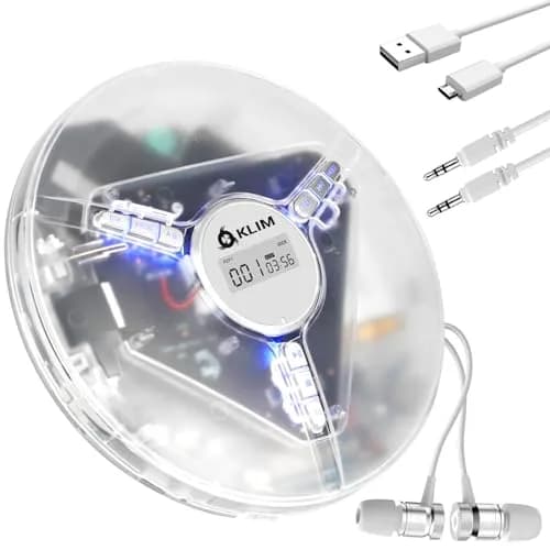 KLIM Discman Portable CD Player with Headphones, Built-in Battery, Clear White | Anti-Skip Protection, 5 EQ Effects, USB-C Rechargeable thumbnail 1