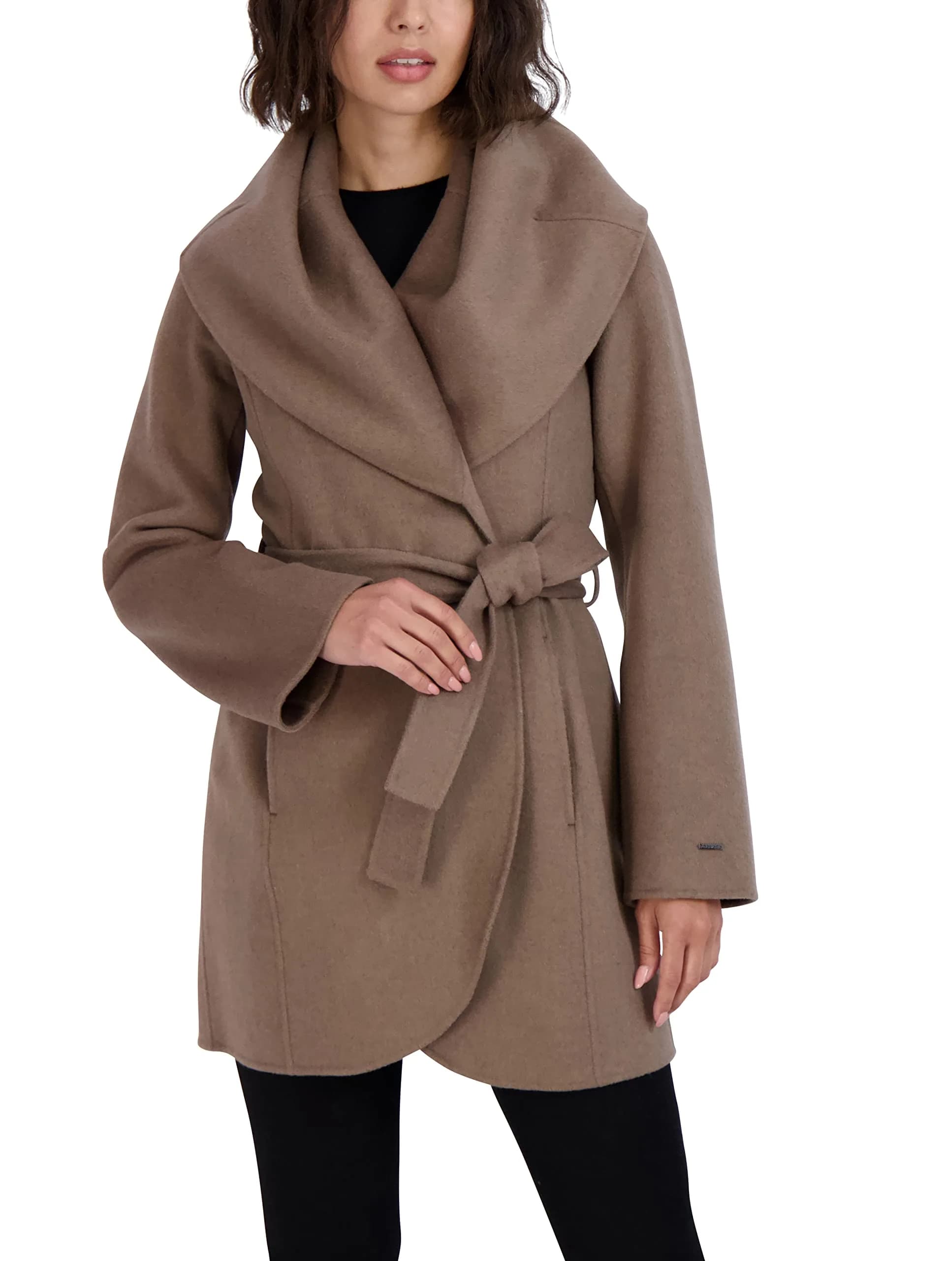 TAHARI Women's Marilyn Wool Blend Peacoat X-Large | Double-Faced Wool, Removable Belt, Fall & Winter — Mink
