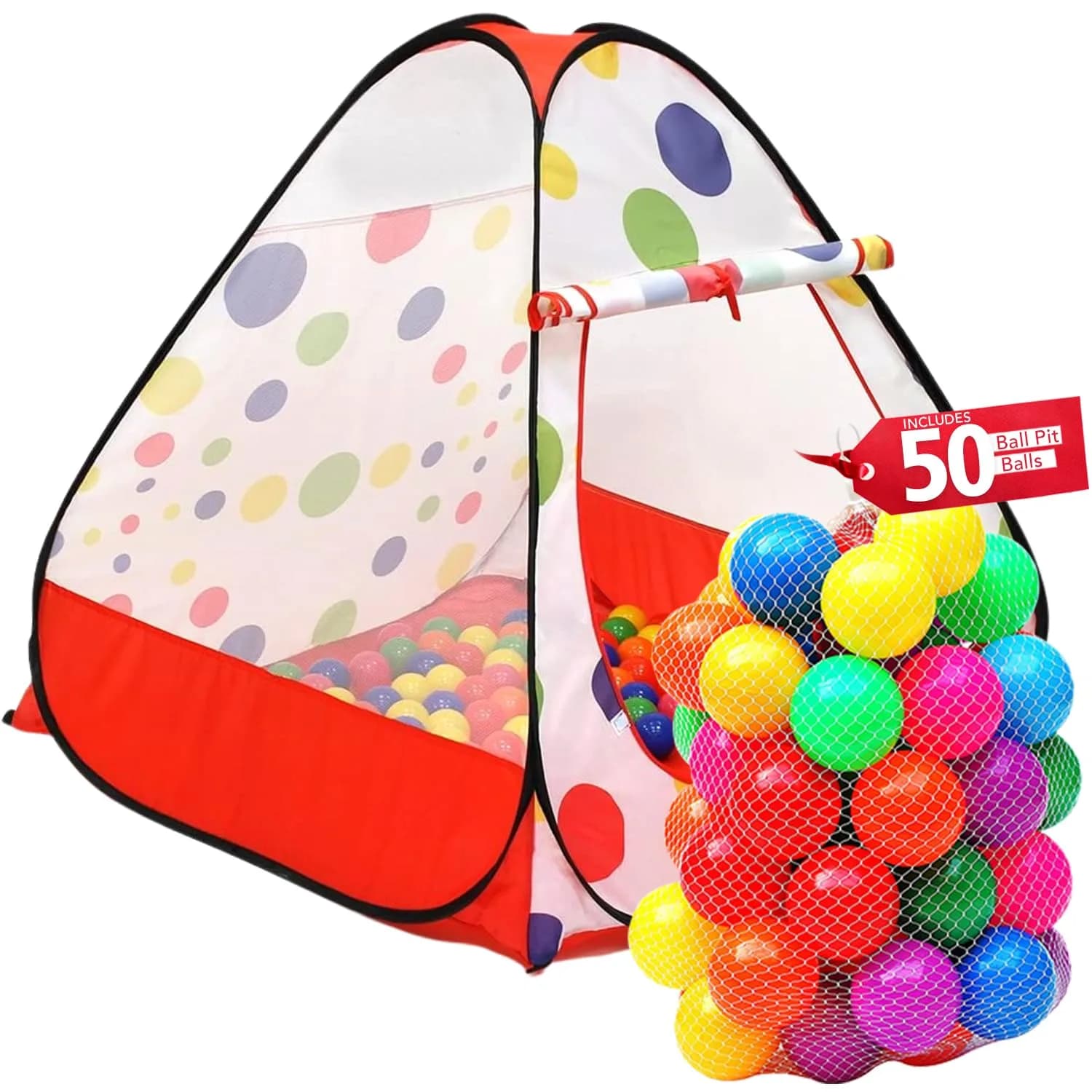 Kiddey Pop Up Ball Pit Play Tent with 50 Balls | 142cm x 127cm x 76cm | Safe Indoor Outdoor Fun - main product image