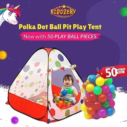 Kiddey Pop Up Ball Pit Play Tent with 50 Balls | 142cm x 127cm x 76cm | Safe Indoor Outdoor Fun thumbnail 2