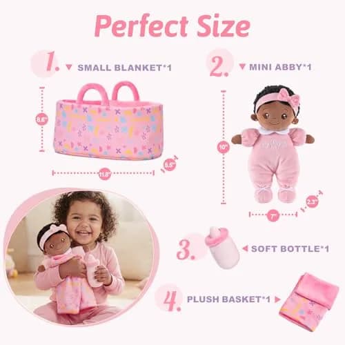 OUOZZZ Black Baby Doll with Bassinet, Blanket & Bottle Set 25cm (10 inch) | Educational Pretend Play Toy for Kids 3+ thumbnail 2