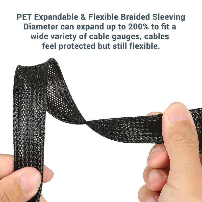 Gandenyan PET Expandable Braided Wire Loom 100ft-1/4Inch | Mesh Cable Management for Home & Office thumbnail 3