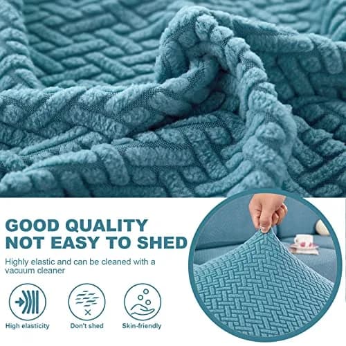 ShowyLive Stretch Sofa Cover for L-Shape Sectional Couch - Weave Sea Blue, Medium Back Cover | Protects Furniture from Pets & Stains thumbnail 4