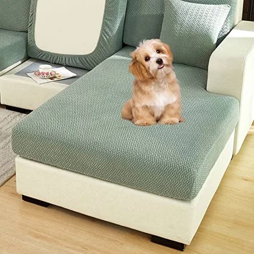 ShowyLive Stretch L-Shape Sofa Cover for Chaise Lounge - Weave Green | 155-185cm Length x 90-110cm Width thumbnail 5