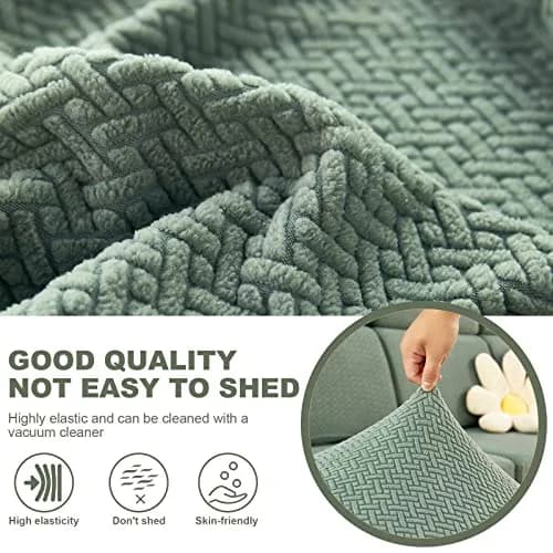 ShowyLive Stretch L-Shape Sofa Cover for Chaise Lounge - Weave Green | 155-185cm Length x 90-110cm Width thumbnail 3