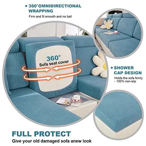 ShowyLive Weave Sea Blue Stretch Sofa Cover for L-Shaped Sectional Couches, Large Single Seat (21.65-35 inch Width) thumbnail 4