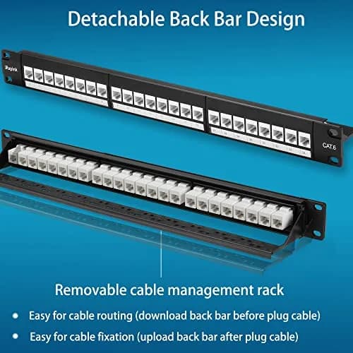 Rapink 24-Port Cat6 Patch Panel with 10Gbps Keystone Couplers | Toolless Termination for Cat6, Cat5e, Cat5 Cabling thumbnail 5