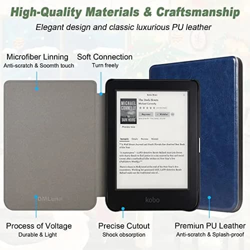 DMLuna Ultra Slim Lightweight Folio Case for Kobo Clara 2E 6" | Auto Sleep/Wake Function, Navy Blue thumbnail 6
