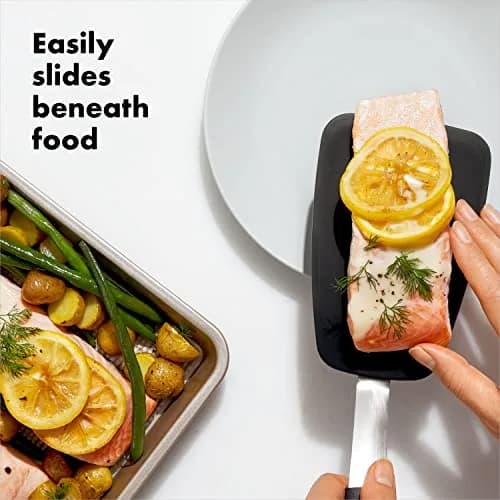 OXO Good Grips Large Silicone Flexible Turner & Tongs Set, Black | Heat-Resistant to 600°F, Non-Stick Safe thumbnail 7