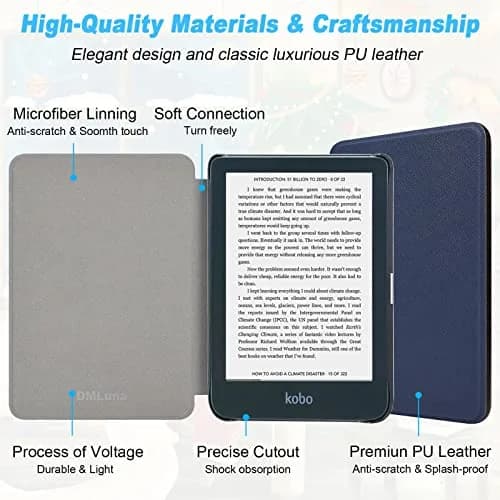 DMLuna Case for Kobo Clara 2E 6" - Ultra Slim Lightweight PU Leather Folio with Auto Sleep/Wake Function, Navy Blue | Imported from USA thumbnail 6