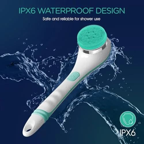 VOYOR Electric Silicone Body Scrubber BC100 Blue | Long Handle Back Scrubber for Shower with 4 Brush Heads thumbnail 6