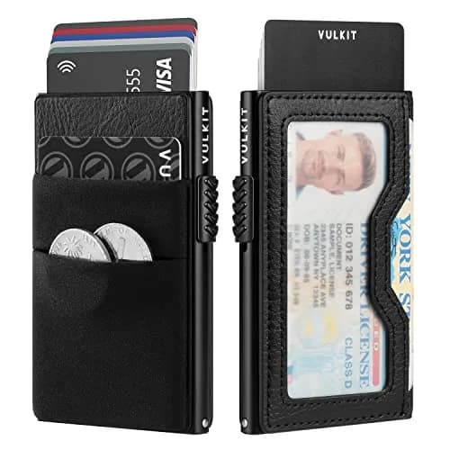 VULKIT Minimalist Pop Up Card Holder Wallet with ID Window & Airtag Pocket | 7 Cards, Cash, Keys | Black thumbnail 1