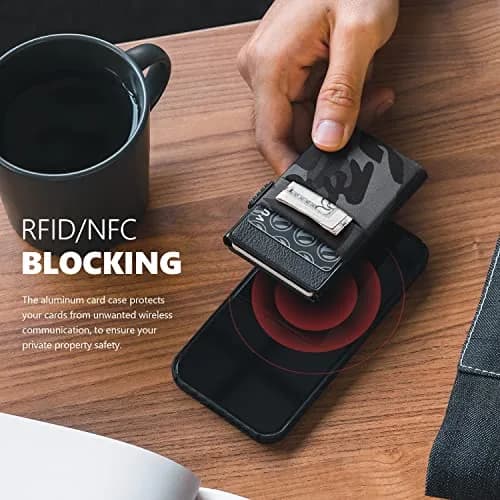 VULKIT Minimalist Wallet with ID Window & Pop Up Card Holder, RFID Blocking Slim Design for Airtag, Cash, Coins, Credit Cards (Black Camo) thumbnail 5