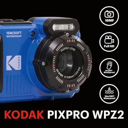 KODAK PIXPRO WPZ2 Waterproof Digital Camera 16MP 4X Optical Zoom Blue | 15m Waterproof, 1080p HD Video thumbnail 3