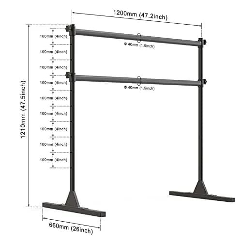 SELEWARE 4 FT Steel Freestanding Ballet Barre | Height Adjustable Dance Bar for Home & Studio Use thumbnail 6