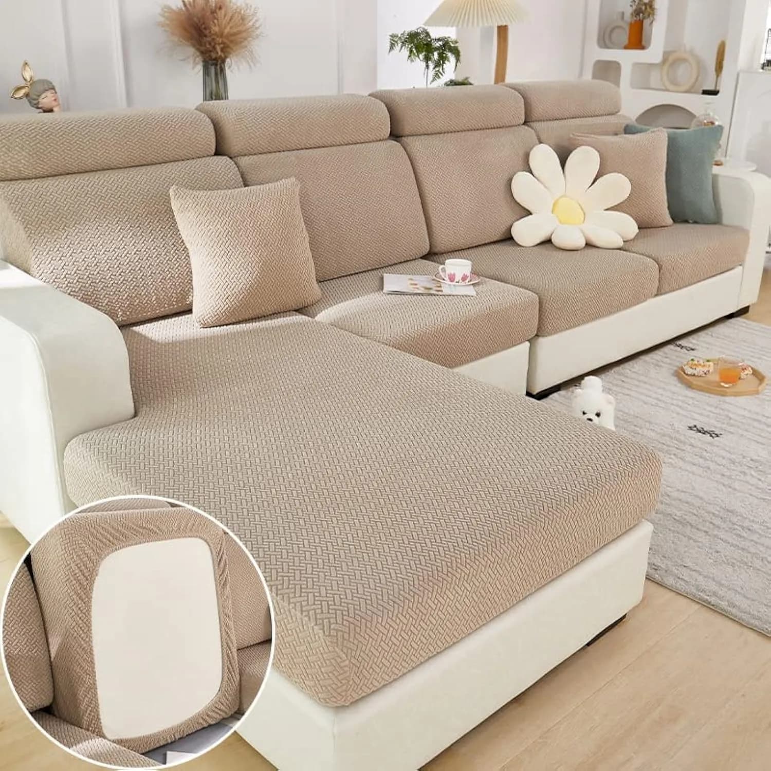 Jonuiony Universal Sofa Slipcover 2024 Wear-Resistant | Elastic L Shape Couch Cover — A-camel / Large Triple Seat