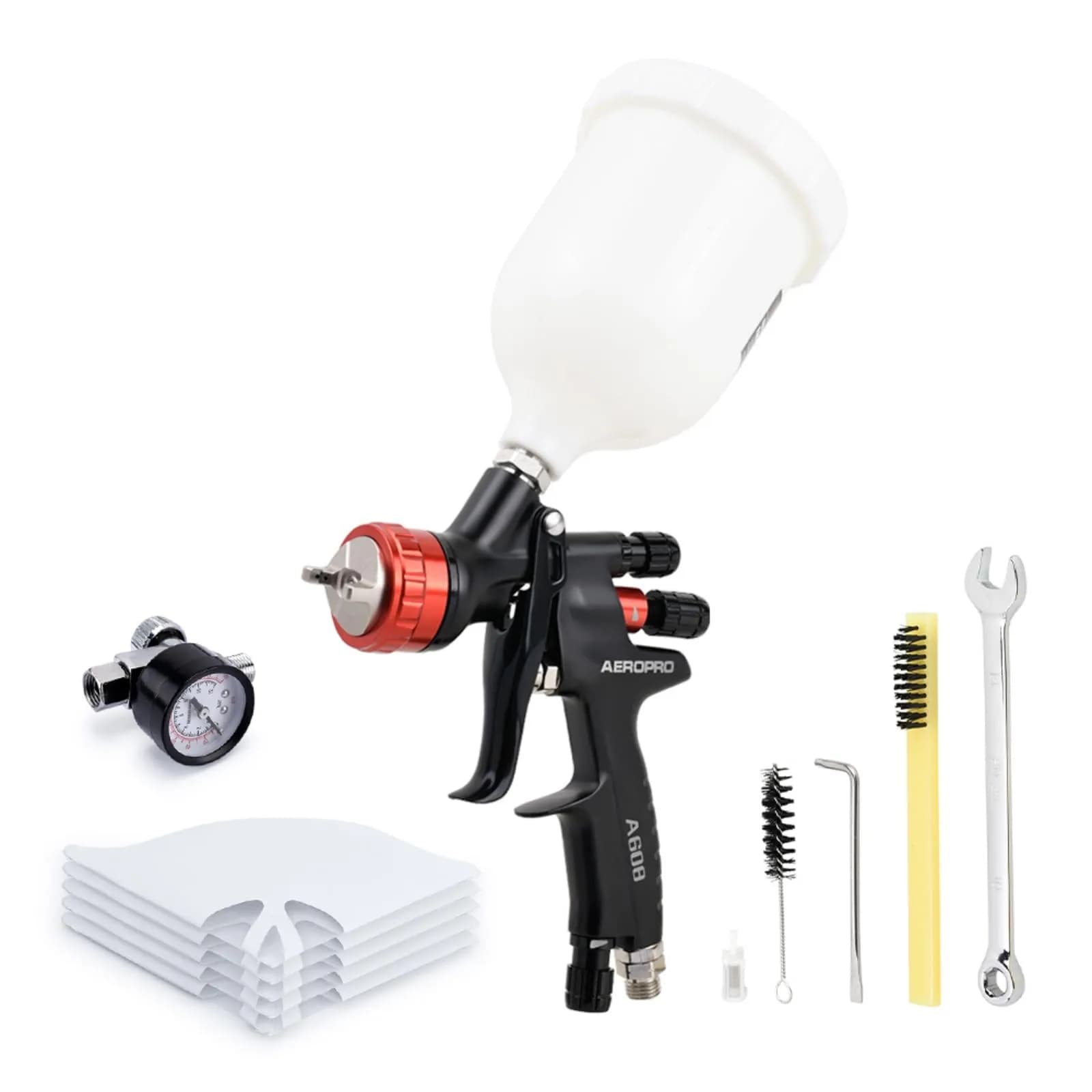 AEROPRO A608 HVLP Air Spray Gun 1.3mm Nozzle 600cc Cup | High Transfer Efficiency Automotive Paint Sprayer — black