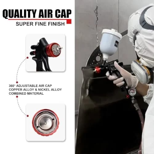 AEROPRO A608 HVLP Air Spray Gun with 1.3mm Nozzle and 600cc Cup | High Transfer Efficiency for Automotive Painting thumbnail 4