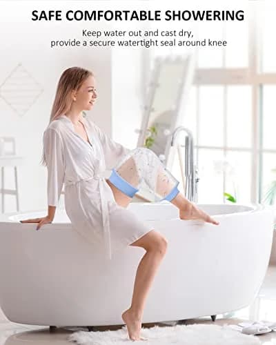 Zoyehoo Waterproof Knee Cover for Shower Adult After Surgery | Reusable, Watertight, Stretchy, Fits 11.8"-20.8" Leg Circumference thumbnail 5
