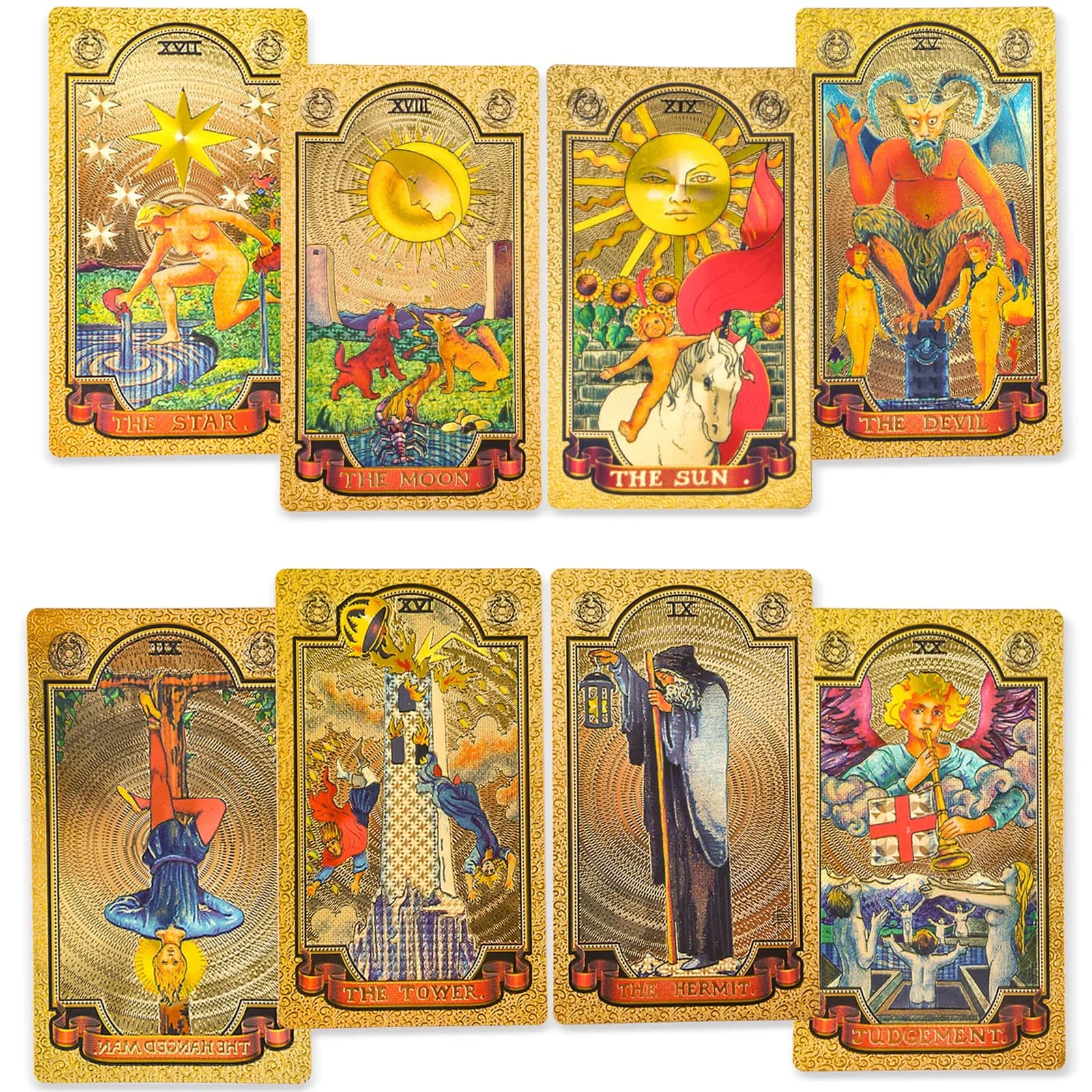 KIINO Gold Foil Tarot Cards with Guide Book & Box | 78 Cards, Waterproof PVC, Adult