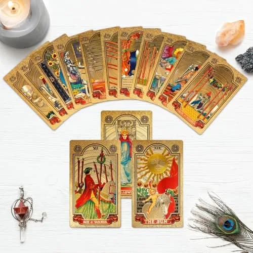 KIINO Gold Foil Tarot Cards with Guide Book & Box | 78 Cards, Waterproof PVC, Adult thumbnail 4