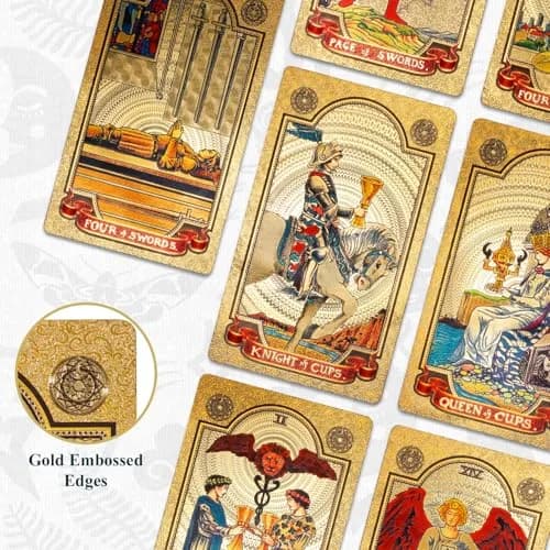 KIINO Gold Foil Tarot Cards with Guide Book & Box | 78 Cards, Waterproof PVC, Adult thumbnail 2