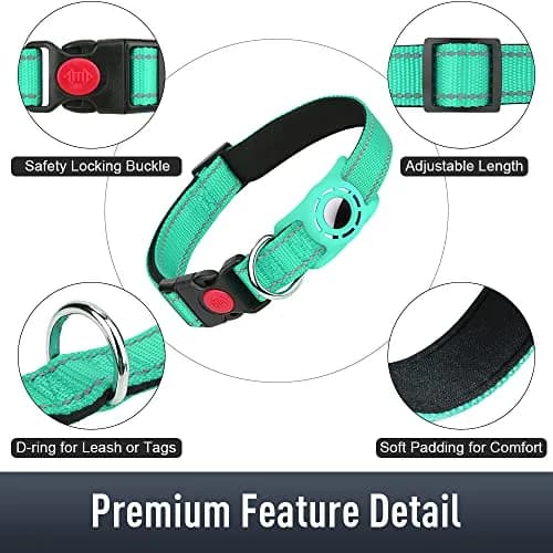 Erbine Reflective Dog Collar with AirTag Holder for Small Dogs, Teal (9"-15") thumbnail 5