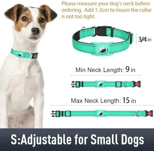 Erbine Reflective Dog Collar with AirTag Holder for Small Dogs, Teal (9"-15") thumbnail 6