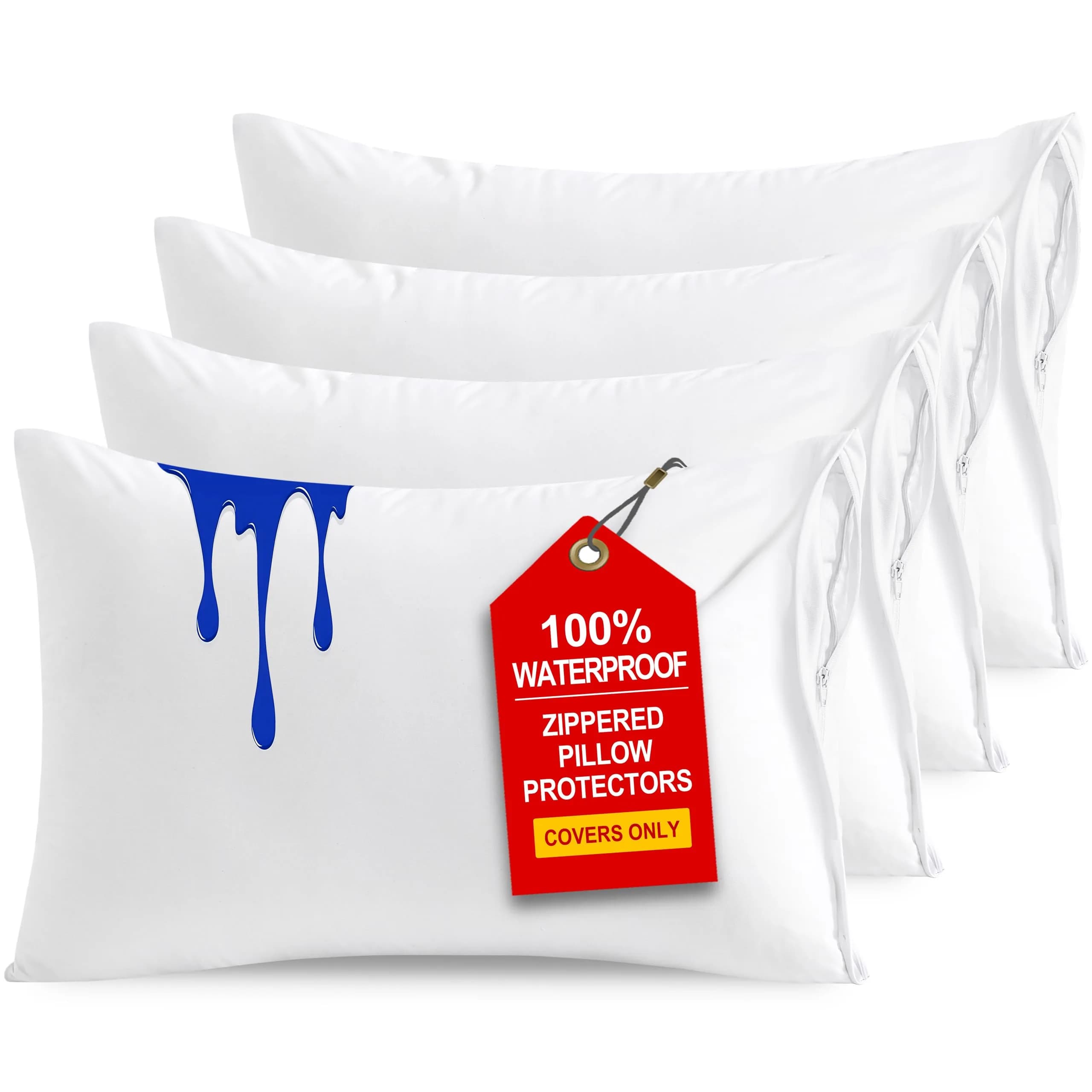 NTBAY Waterproof King Pillow Protectors 4 Pack | Quiet TPU Waterproof Layer, Zippered Full Coverage, Microfiber, White - main product image