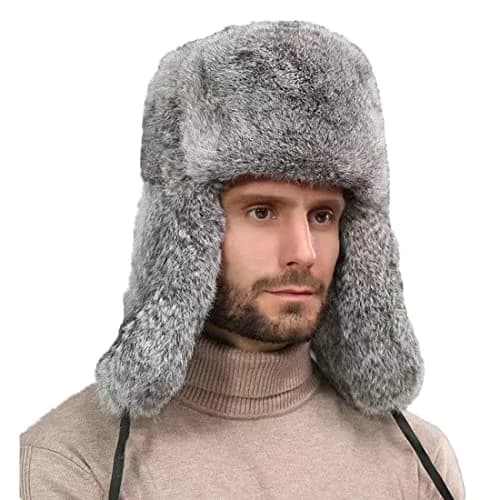 HKSICHENGKEJI Trapper Russian Trooper Hat Gray | Warm Faux Fur Earflap Cap for Cold Weather thumbnail 1